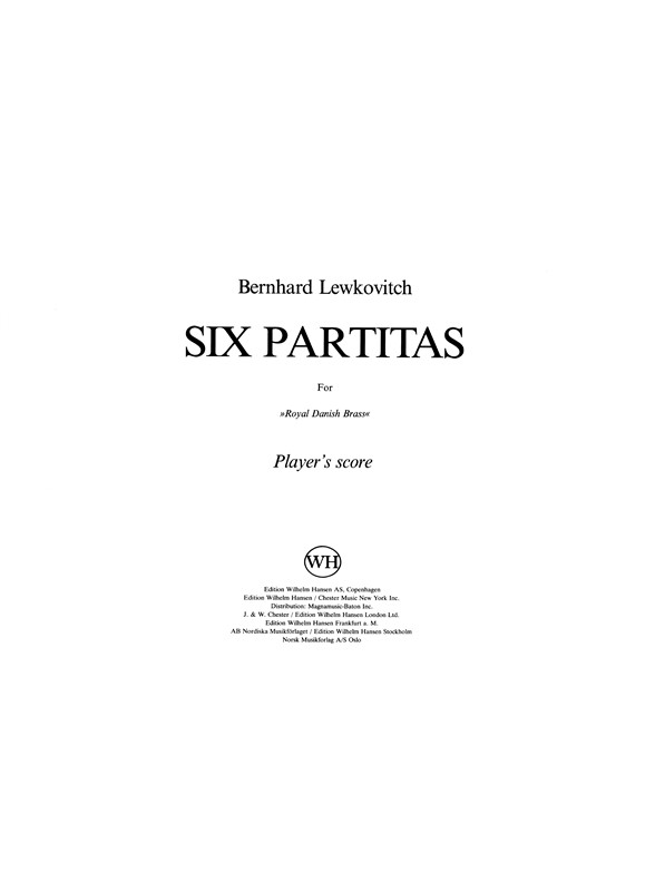 Lewkovitch Six Partitas Brass Quintet Player's Score