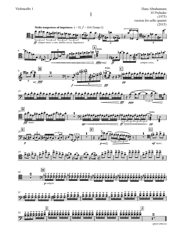 Hans Abrahamsen: 10 Preludes - Version For Cello Quartet (Parts)